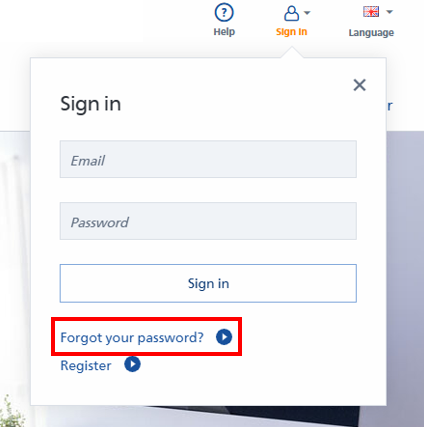 Janela de login com campos para e-mail e senha, além de links para 'esqueci a senha' e 'registro'.