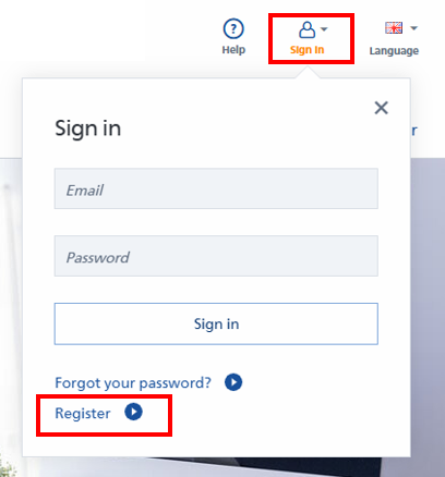 Janela de login com campos para e-mail e senha, além de botões para 'Entrar' e 'Registrar'.
