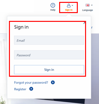 Janela de login com campos para e-mail e senha, além do botão "Entrar". Também estão disponíveis links para "Esqueci minha senha" e "Registrar-se".