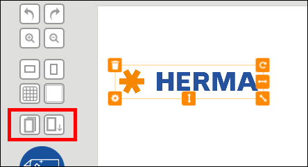 Das HERMA-Logo in blauer Schrift mit einem orangefarbenen Sternsymbol, umgeben von verschiedenen Bearbeitungswerkzeugen auf der linken Seite.