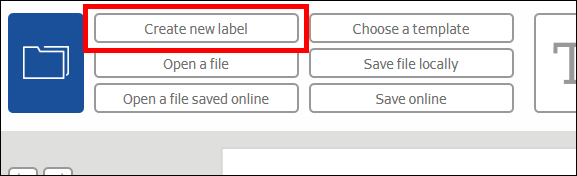 Schaltflächen zur Dateiverwaltung, einschließlich "Neues Label erstellen", "Datei öffnen" und "Online speichern".