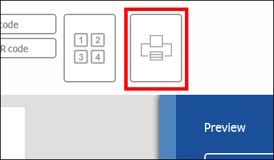 Drucksymbol in rotem Rahmen, umgeben von Eingabefeldern für Codes. Rechts unten befindet sich die Schaltfläche "Vorschau".
