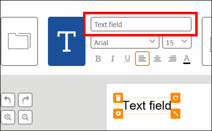 Textfeld mit Auswahlmöglichkeiten für Schriftart, Größe und Formatierung in einem grafischen Benutzeroberflächen-Editor.